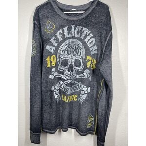 Affliction Men's Sz XXL Thermal Skull Live Fast Moto Y2K Tribal Grunge Angel USA